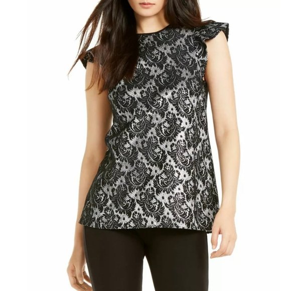 Michael Kors Tops - Michael Kors Metallic Lace Flounce-Sleeve Top Wnms